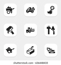 Set Of 9 Editable Building Icons. Includes Symbols Such As Trolley, Spatula And More. Can Be Used For Web, Mobile, UI And Infographic Design.