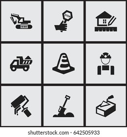 Set Of 9 Editable Building Icons. Includes Symbols Such As Home Scheduling, Camion, Notice Object And More. Can Be Used For Web, Mobile, UI And Infographic Design.