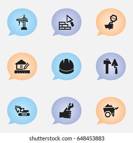 Set Of 9 Editable Building Icons. Includes Symbols Such As Elevator, Endurance , Hands. Can Be Used For Web, Mobile, UI And Infographic Design.