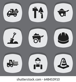 Set Of 9 Editable Building Icons. Includes Symbols Such As Camion, Employee, Oar And More. Can Be Used For Web, Mobile, UI And Infographic Design.