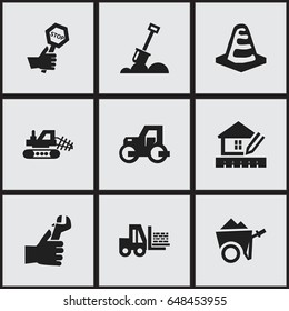 Set Of 9 Editable Building Icons. Includes Symbols Such As Oar , Hands , Home Scheduling. Can Be Used For Web, Mobile, UI And Infographic Design.