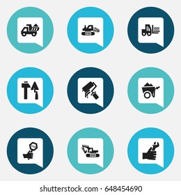 Set Of 9 Editable Building Icons. Includes Symbols Such As Handcart , Hands , Truck. Can Be Used For Web, Mobile, UI And Infographic Design.