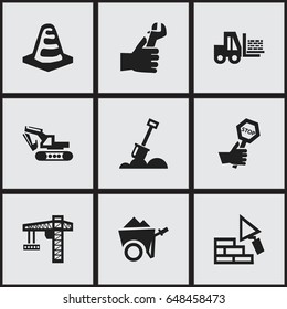 Set Of 9 Editable Building Icons. Includes Symbols Such As Oar, Notice Object, Endurance And More. Can Be Used For Web, Mobile, UI And Infographic Design.