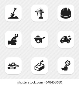 Set Of 9 Editable Building Icons. Includes Symbols Such As Mule, Endurance, Camion And More. Can Be Used For Web, Mobile, UI And Infographic Design.