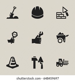 Set Of 9 Editable Building Icons. Includes Symbols Such As Endurance , Hands , Facing. Can Be Used For Web, Mobile, UI And Infographic Design.