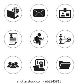 Set Of 9 Editable Bureau Icons. Includes Symbols Such As Architecture, Publicity, Dossier And More. Can Be Used For Web, Mobile, UI And Infographic Design.