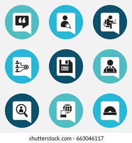 Set Of 9 Editable Bureau Icons. Includes Symbols Such As Comment, World, Magnifier And More. Can Be Used For Web, Mobile, UI And Infographic Design.
