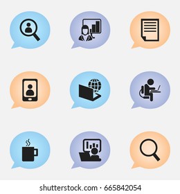 Set Of 9 Editable Bureau Icons. Includes Symbols Such As File, Mug, Presentation And More. Can Be Used For Web, Mobile, UI And Infographic Design.