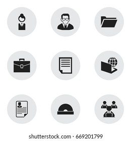 Set Of 9 Editable Bureau Icons. Includes Symbols Such As Dossier, Document, Globe And More. Can Be Used For Web, Mobile, UI And Infographic Design.