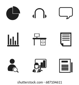 Set Of 9 Editable Bureau Icons. Includes Symbols Such As Page, Message Bubble, Presentation And More. Can Be Used For Web, Mobile, UI And Infographic Design.