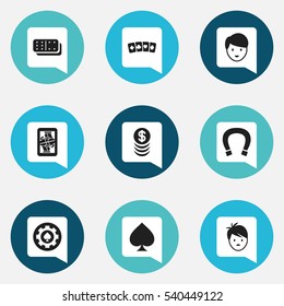 Set Of 9 Editable Business Icons. Includes Symbols Such As Blackjack, Game Card, Casino Worker And More. Can Be Used For Web, Mobile, UI And Infographic Design.