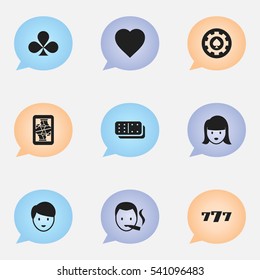 Set Of 9 Editable Business Icons. Includes Symbols Such As Lucky Seven, Bones Game, Casino Worker And More. Can Be Used For Web, Mobile, UI And Infographic Design.