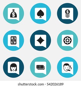 Set Of 9 Editable Business Icons. Includes Symbols Such As Female Face, Smoker, Rhombus And More. Can Be Used For Web, Mobile, UI And Infographic Design.