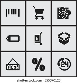 Set Of 9 Editable Business Icons. Includes Symbols Such As Backing Call, Rate, Shopping Bag And More. Can Be Used For Web, Mobile, UI And Infographic Design.