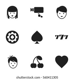 Set Of 9 Editable Business Icons. Includes Symbols Such As Boy, Tracking Cam, Game Card And More. Can Be Used For Web, Mobile, UI And Infographic Design.