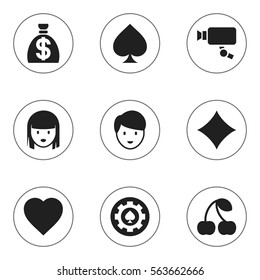 Set Of 9 Editable Business Icons. Includes Symbols Such As Moneybag, Game Card, Berry; And More. Can Be Used For Web, Mobile, UI And Infographic Design.