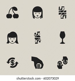 Set Of 9 Editable Business Icons. Includes Symbols Such As Berry, Exchange, Exchange And More. Can Be Used For Web, Mobile, UI And Infographic Design.