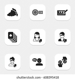 Set Of 9 Editable Business Icons. Includes Symbols Such As Exchange, Male Player, Lottery Ticket And More. Can Be Used For Web, Mobile, UI And Infographic Design.