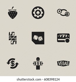 Set Of 9 Editable Business Icons. Includes Symbols Such As Raffle, King, Nevada And More. Can Be Used For Web, Mobile, UI And Infographic Design.