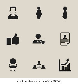 Set Of 9 Editable Business Icons. Includes Symbols Such As Businessman, Work Man, Cravat And More. Can Be Used For Web, Mobile, UI And Infographic Design.