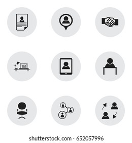 Set Of 9 Editable Business Icons. Includes Symbols Such As Cv, Speech, Smartphone And More. Can Be Used For Web, Mobile, UI And Infographic Design.