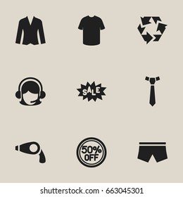 Set Of 9 Editable Business Icons. Includes Symbols Such As Cardigan, Boy Blouse, Blow Dryer And More. Can Be Used For Web, Mobile, UI And Infographic Design.