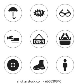 Set Of 9 Editable Business Icons. Includes Symbols Such As Discount Tag, Explicit, Disbursement And More. Can Be Used For Web, Mobile, UI And Infographic Design.