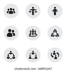 Set Of 9 Editable Business Icons. Includes Symbols Such As Finding Solution, Friendship, Cooperation And More. Can Be Used For Web, Mobile, UI And Infographic Design.