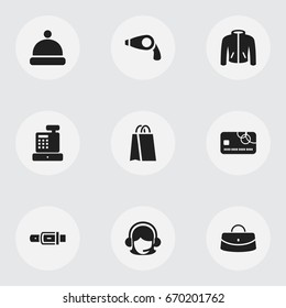 Set Of 9 Editable Business Icons. Includes Symbols Such As Blow Dryer, Package, Reticule And More. Can Be Used For Web, Mobile, UI And Infographic Design.