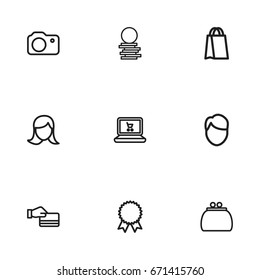 Set Of 9 Editable Business Icons. Includes Symbols Such As Reward, Credit Card, Shopping Bag And More. Can Be Used For Web, Mobile, UI And Infographic Design.