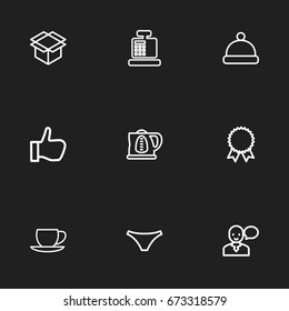Set Of 9 Editable Business Icons. Includes Symbols Such As Reward, Kettle, Thumb Up And More. Can Be Used For Web, Mobile, UI And Infographic Design.