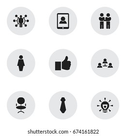 Set Of 9 Editable Business Icons. Includes Symbols Such As Agreement, Like, Bulb And More. Can Be Used For Web, Mobile, UI And Infographic Design.