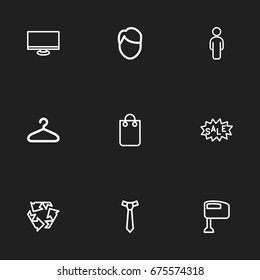 Set Of 9 Editable Business Icons. Includes Symbols Such As Display, Sale Label, Hand Mixer. Can Be Used For Web, Mobile, UI And Infographic Design.