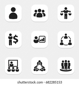 Conjunto De 9 Iconos Comerciales Editables. Incluye Símbolos Como Publicidad, Comando, Grupo. Se Puede Usar Para Diseño Web, Móvil, UI E Infográfico.