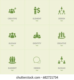 Set Of 9 Editable Business Icons. Includes Symbols Such As Teamwork, Staff Structure, Hierarchy And More. Can Be Used For Web, Mobile, UI And Infographic Design.