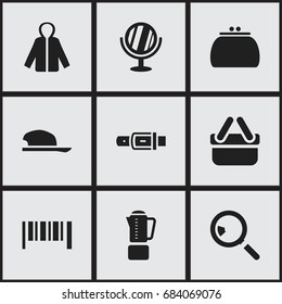 Set Of 9 Editable Business Icons. Includes Symbols Such As Shopping Case, Blend, Looking-Glass And More. Can Be Used For Web, Mobile, UI And Infographic Design.