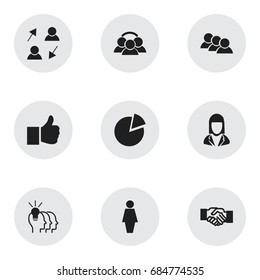 Set Of 9 Editable Business Icons. Includes Symbols Such As Staff, Idea, Greeting And More. Can Be Used For Web, Mobile, UI And Infographic Design.