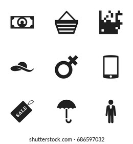 Set Of 9 Editable Business Icons. Includes Symbols Such As Cash, Sale Label, Cellphone And More. Can Be Used For Web, Mobile, UI And Infographic Design.