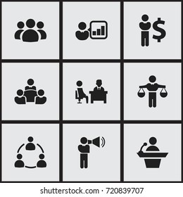 Set Of 9 Editable Business Icons. Includes Symbols Such As Finance Director, Member, Teamwork And More. Can Be Used For Web, Mobile, UI And Infographic Design.