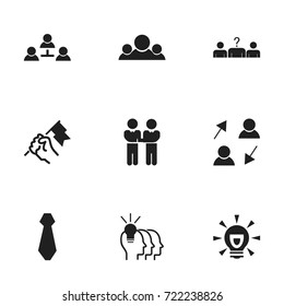 Set Of 9 Editable Business Icons. Includes Symbols Such As Partnership, Team, Publish And More. Can Be Used For Web, Mobile, UI And Infographic Design.