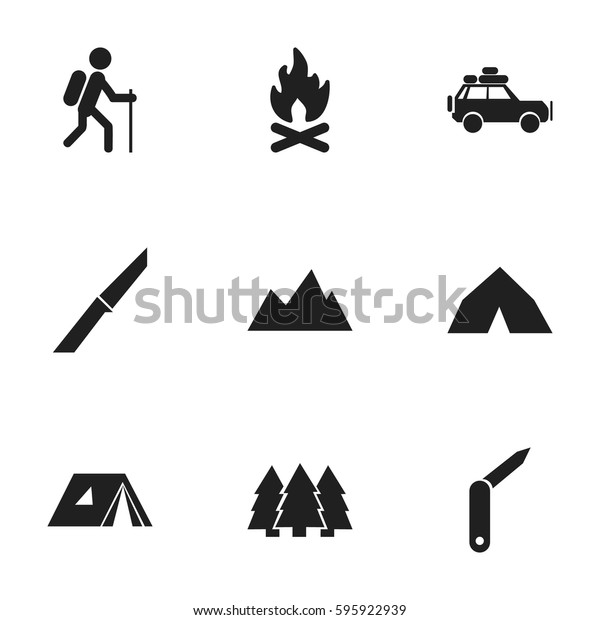 Set Of 9 Editable Camping Icons.\
Includes Symbols Such As Voyage Car, Knife, Tepee And More. Can Be\
Used For Web, Mobile, UI And Infographic\
Design.