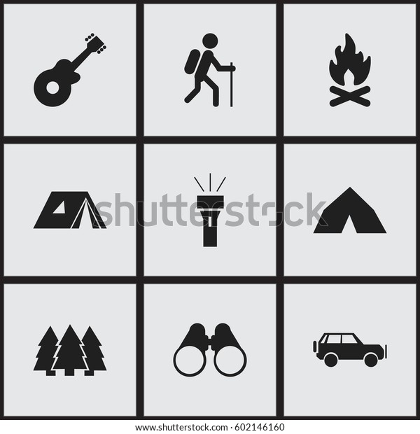 Set Of 9 Editable Camping Icons.
Includes Symbols Such As Lantern, Tepee, Sport Vehicle And More.
Can Be Used For Web, Mobile, UI And Infographic
Design.