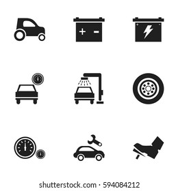 Set Of 9 Editable Car Icons. Includes Symbols Such As Accumulator, Automotive Fix, Tire And More. Can Be Used For Web, Mobile, UI And Infographic Design.