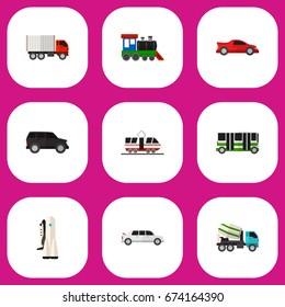Set Of 9 Editable Car Icons. Includes Symbols Such As Limousine, Missile, Sport Car And More. Can Be Used For Web, Mobile, UI And Infographic Design.