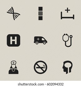 Set Of 9 Editable Care Icons. Includes Symbols Such As Hospital Assistant, Intelligence, Emergency And More. Can Be Used For Web, Mobile, UI And Infographic Design.