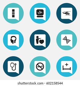 Set Of 9 Editable Care Icons. Includes Symbols Such As Human Love, Intelligence, Clinic Room And More. Can Be Used For Web, Mobile, UI And Infographic Design.
