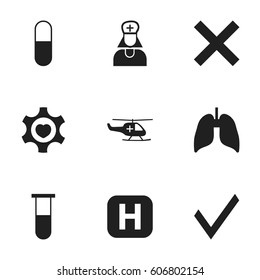 Set Of 9 Editable Care Icons. Includes Symbols Such As Clinic, Analysis Container, Mark And More. Can Be Used For Web, Mobile, UI And Infographic Design.