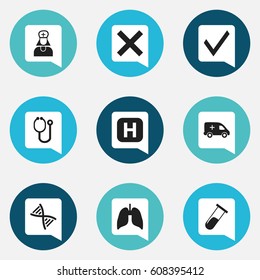 Set Of 9 Editable Care Icons. Includes Symbols Such As Emergency, Hospital Assistant, Respiratory Organ And More. Can Be Used For Web, Mobile, UI And Infographic Design.