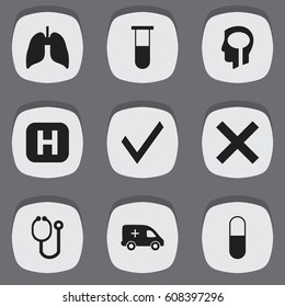 Set Of 9 Editable Care Icons. Includes Symbols Such As Mark, Clinic, Emergency And More. Can Be Used For Web, Mobile, UI And Infographic Design.