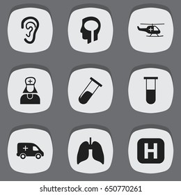 Set Of 9 Editable Care Icons. Includes Symbols Such As Hospital Assistant, Respiratory Organ, Intelligence And More. Can Be Used For Web, Mobile, UI And Infographic Design.